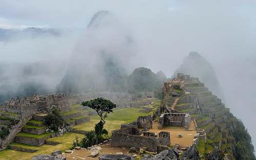 machu picchu fog-covered mountain scenery fog